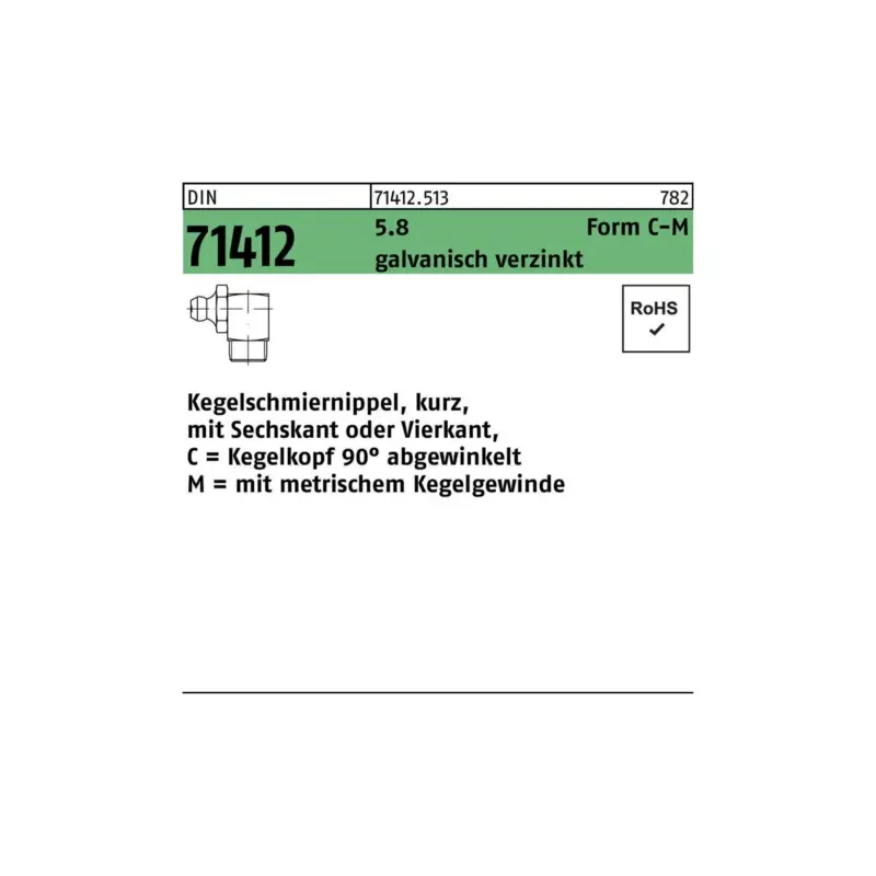 Kegelschmiernippel DIN 71412 FormC-M CM 6x1 SW 9 5.8 galv.verz. 100St. Sale
